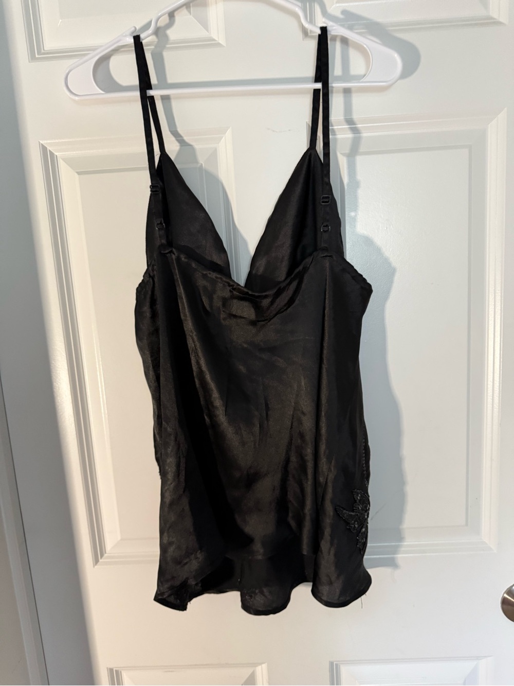 Vintage Carlings Black Satin Intricate Beaded Floral Camisole Goth Fairy Size 42 - Picture 3 of 6